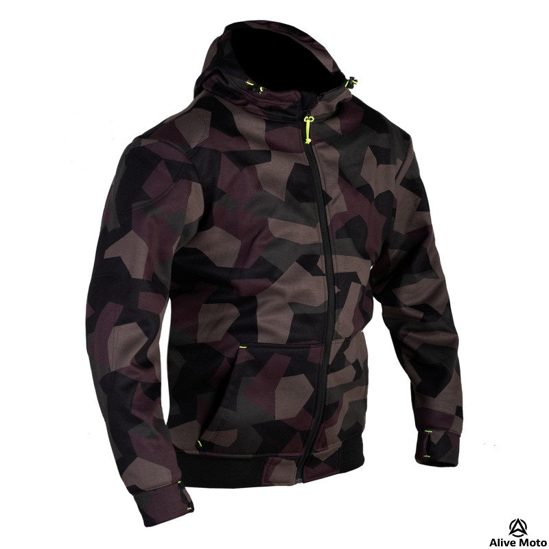 MC Premium Camo Forest Motorcycle Hoodie – CE Level-2 Protection & DuPont™ Kevlar® Lining