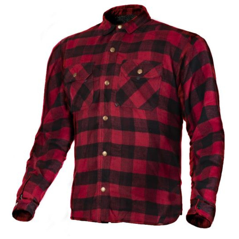 Motorcycle Premium Red/Black Flannel Shirt – CE Certified, Full Kevlar® Lined, Water-Repellent, Urban Rider Style