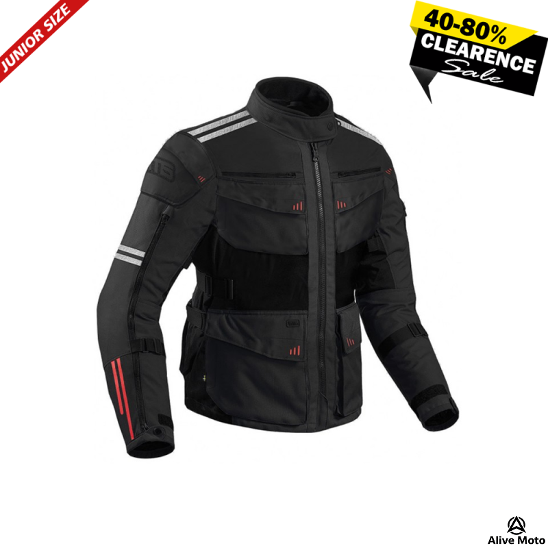 Kids/Junior Black Motorcycle Touring Jacket – Waterproof, CE Armored, Ventilated, Multi-Layer Textile