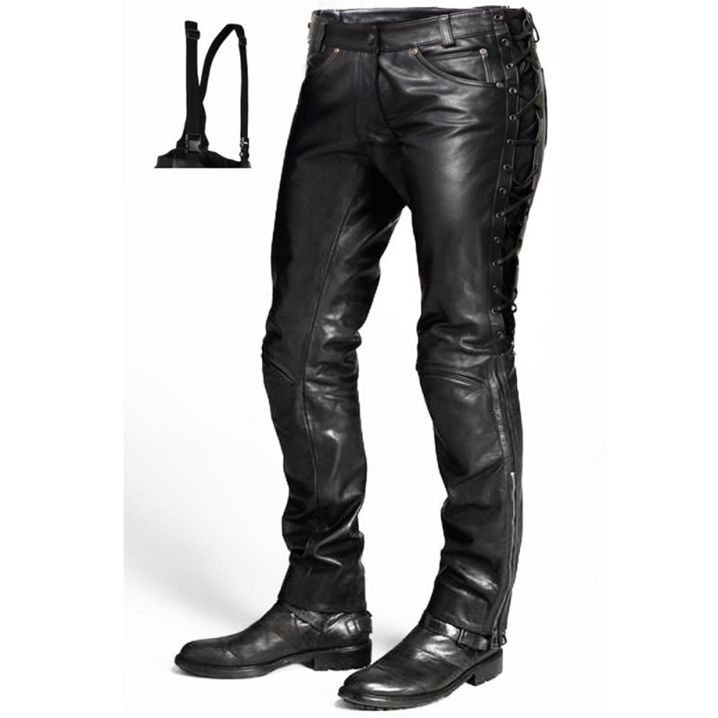 Men’s Alive Lace Spirit Premium Motorcycle Leather Pants – Stylish & Protective Riding Trousers