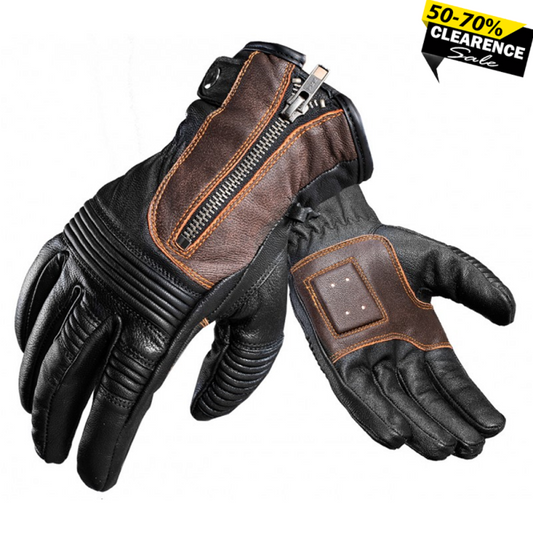 "ATA Harley Custom Motorcycle Gloves – Semi-Short Leather Biker Riding Gloves with Zipper – Vintage Style for Men