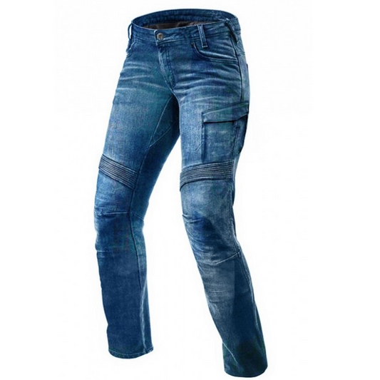 Women's Motorcycle Jeans – Lady cargo  GT-Rider waterproof "Dirty Blue" | CE 17092 Certified Protective Riding Denim with Kevlar & Armor Pockets
