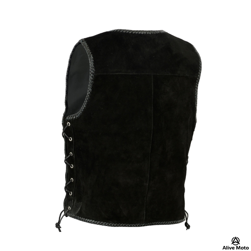 Men's Black Suede Biker Vest with Metal Clasp Closure - Vintage Gothic Style