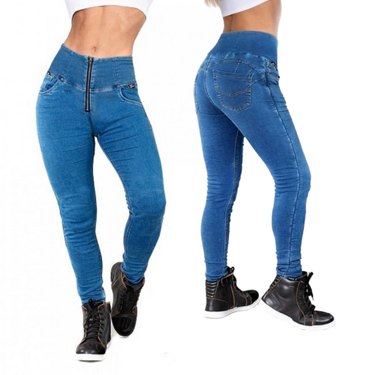 Lady motorcycle Denim Leggings Original blue – High-Waisted, 4-Way Stretch, Breathable & Antimicrobial Performance Tight