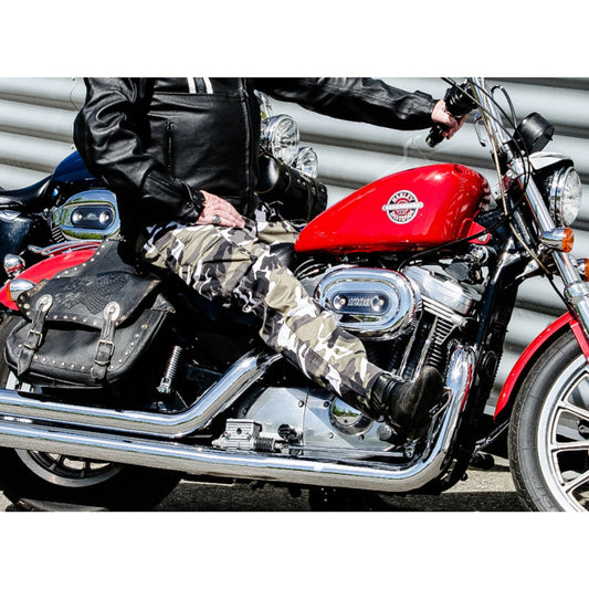 Men's Motorcycle Jeans – Camo Gray Side Pocket Ranger | CE 17092 Certified Protective Riding Denim with Kevlar & Armor Pockets
