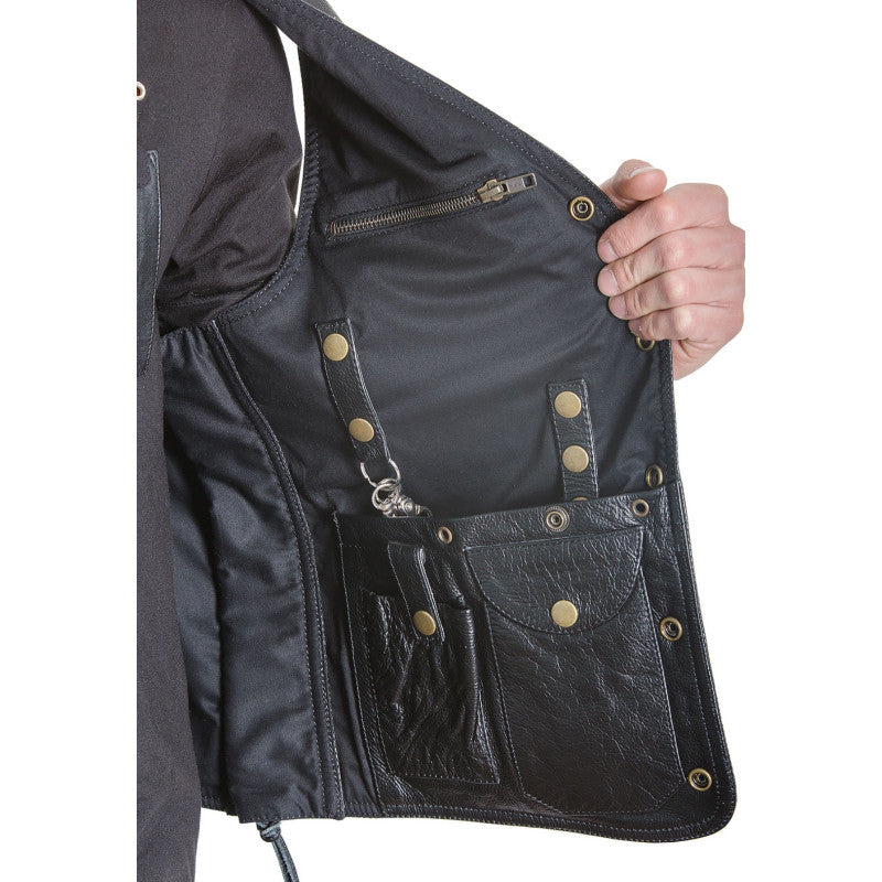 Men's Club Blue Laces Motorcycle leather Vest Cowhide, Patch Ready Back, Ideal for Biker Clubs & Riders