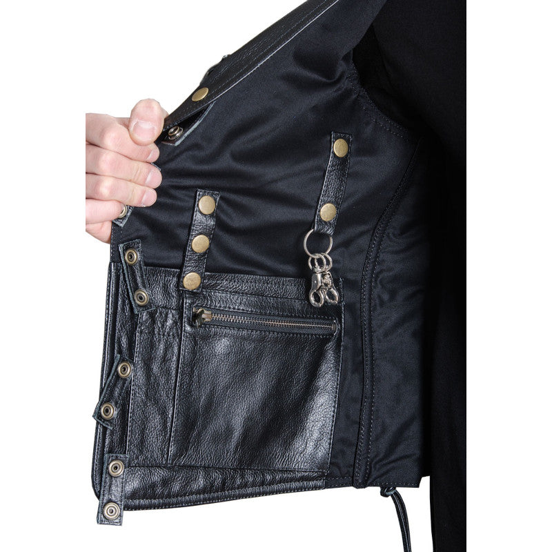 Men's Club Blue Laces Motorcycle leather Vest Cowhide, Patch Ready Back, Ideal for Biker Clubs & Riders