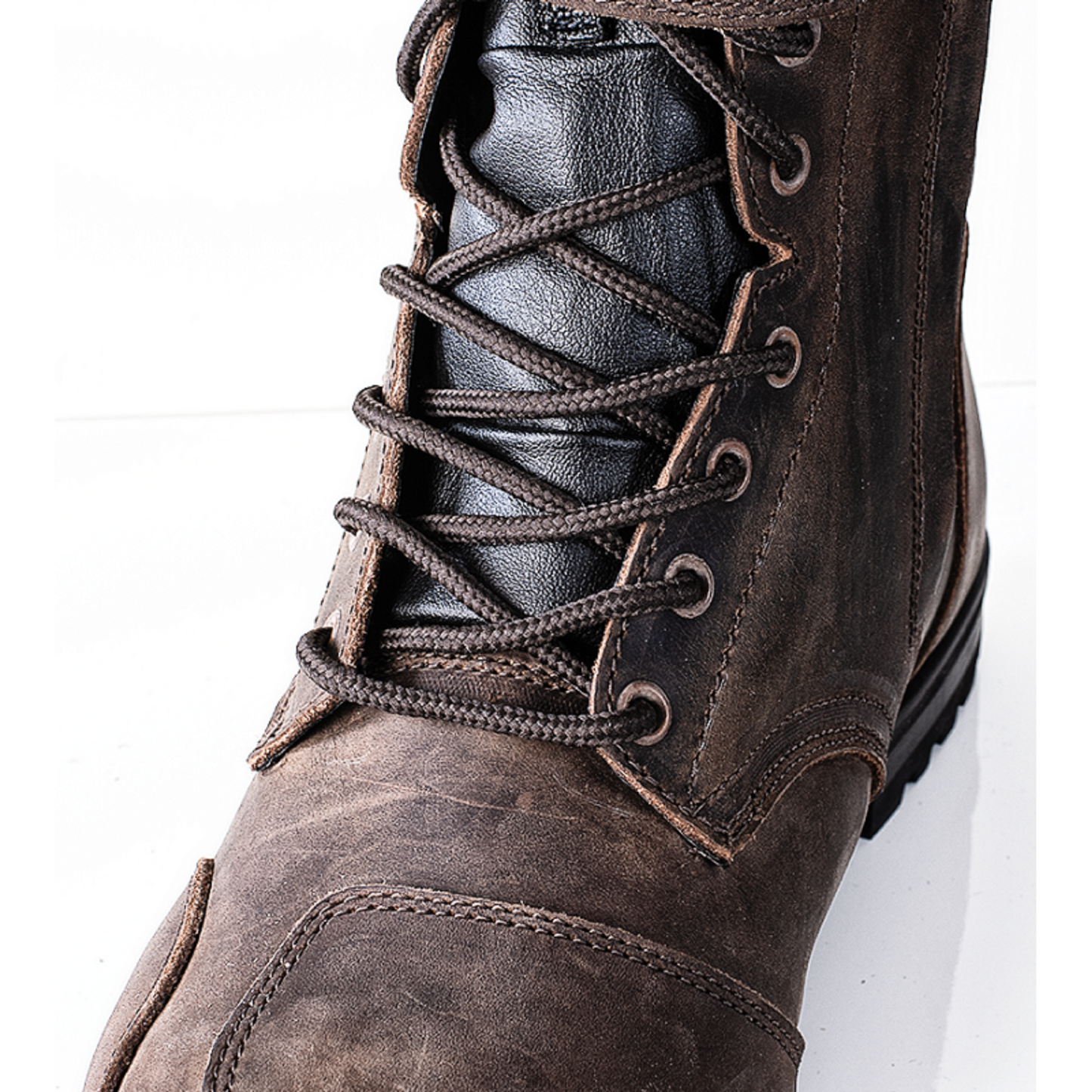Vintage Brown Leather Motorcycle Boots — Waterproof Breathable Membrane, CE Level-2 Certified, Reinforced Ankle & Sole, Rubber Gear Shift Protection with adjustable YKK Zippers for Unisex
