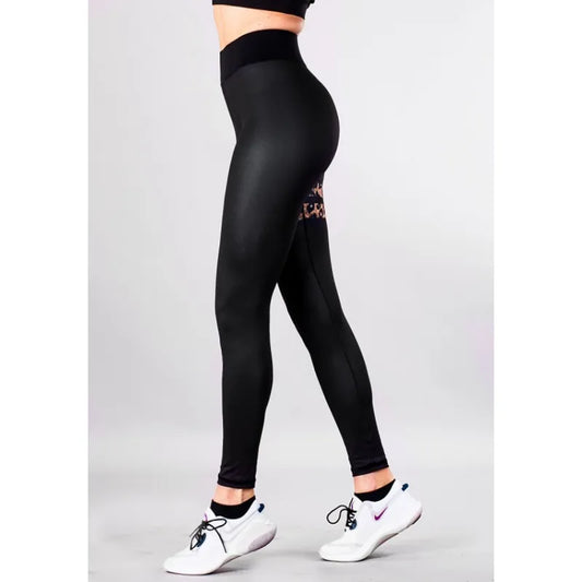 SHAPELAB Atomic Basic Leo Lines Dark Leggings – High Waist, Non-Transparent, 4-Way Stretch, UV Protected, Workout Comfort Fit
