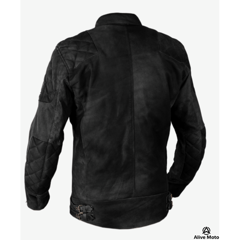 Men’s Premium Black Vintage Nubuck Leather Motorcycle Jacket – CE Level-2 Protection & DuPont™ Kevlar®