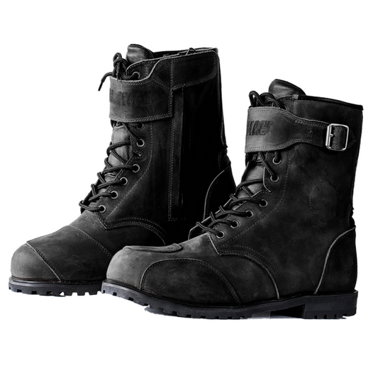 Premium Waterproof Genuine Leather Motorcycle Boots – CE Level 2 Certified with Reinforced Ankle Protection, Anti-Slip Rubber Sole, Adjustable Velcro Calf Straps with Vintage Finish for Unisex