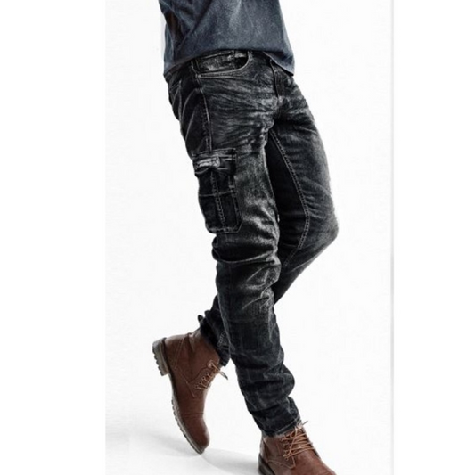 Men's Motorcycle Riding Denim Jeans – Cargo Cruiser "Dark Night" | Protective Biker Pants with CE Armor Pockets & Reinforced Denim