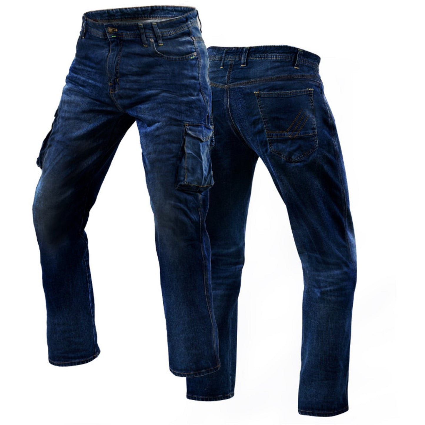 Herre motorcykeljeans – Cargo Cruiser Bobber "Mørkeblå" | CE 17092-certificeret beskyttende køredenim med Kevlar og panserlommer