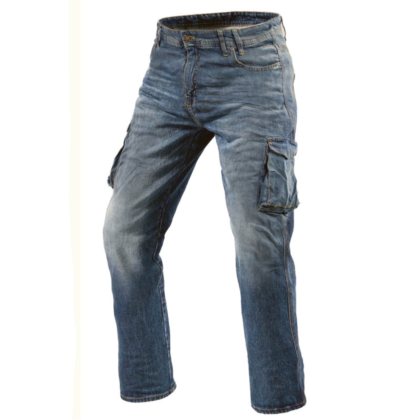 Herre motorcykeljeans – Cargo Cruiser Bobber "dirty blue" | CE 17092-certificeret beskyttende køredenim med kevlar- og beskyttelseslommer