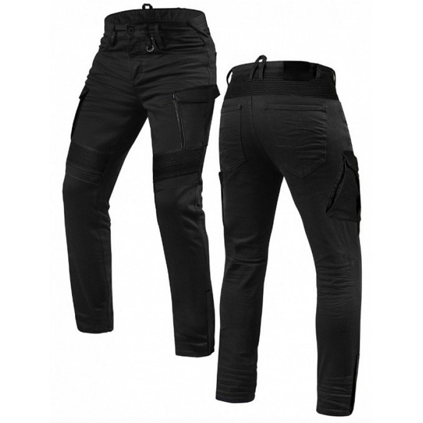 Herre motorcykeljeans – Cargo GT-Rider jeanbukser "Jet Black" | CE 17092 certificeret beskyttende køredenim med Kevlar og panserlommer