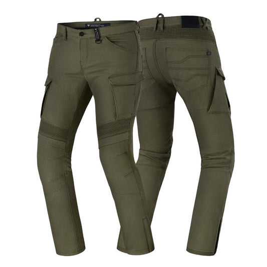 Men's Motorcycle Riding Jeans – Cargo Cruiser "olivegreen" CE 17092A  | Protective Biker Pants with CE Armor Pockets & Reinforced