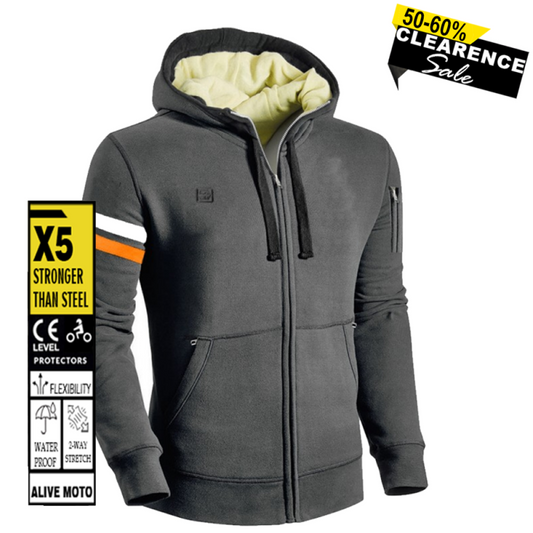 MC Classic Grey Motorcycle Hoodie | CE Level-2 Armor | DuPont™ Kevlar® | Water-Repellent | Men's Riding Gear