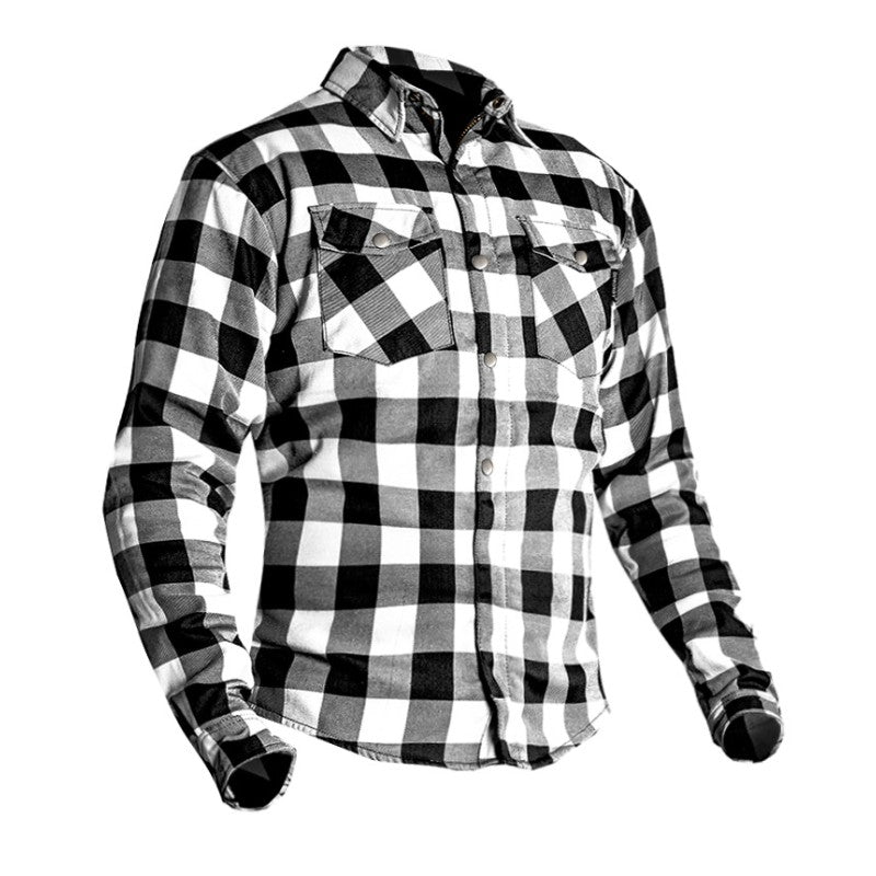 Premium White Flannel Motorcycle Shirt – CE Level 2, DuPont™ Kevlar®, Water-Repellent