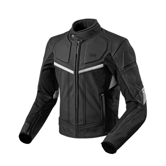 Black Leather Motorcycle Jacket – Armored & Reflective Design