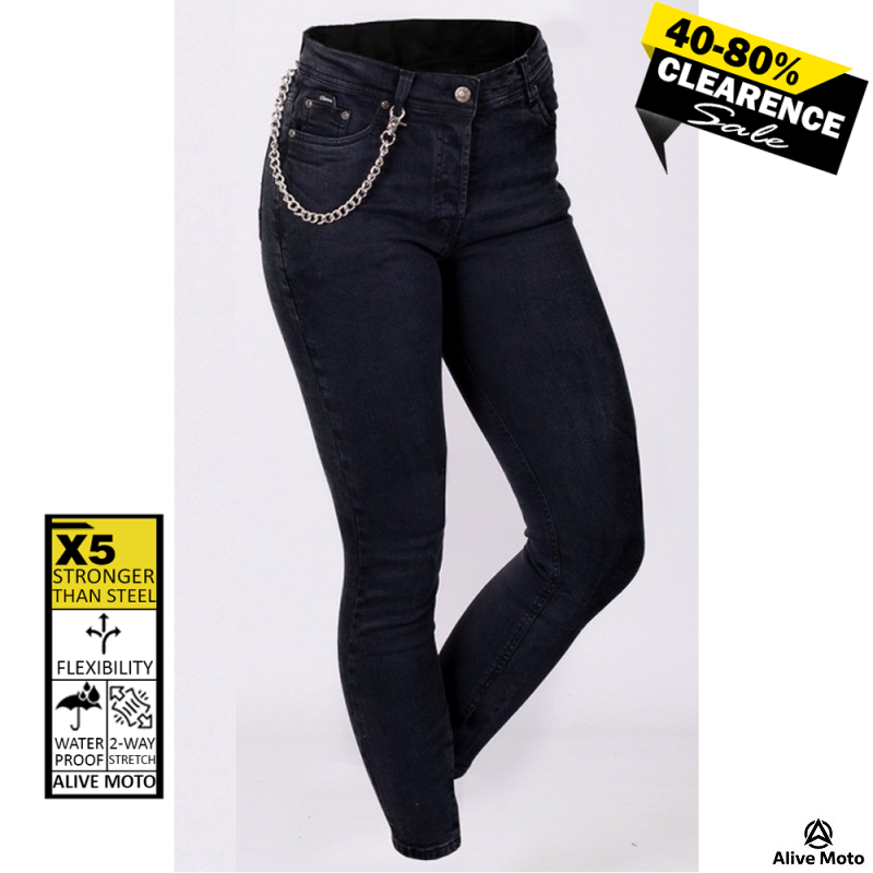 Lady Cruiser Dark Night Motorcycle Jeans – CE Level 2 Protection, Kevlar® Reinforced, Waterproof, Women’s Regular Fit, Sizes XXS–6XL