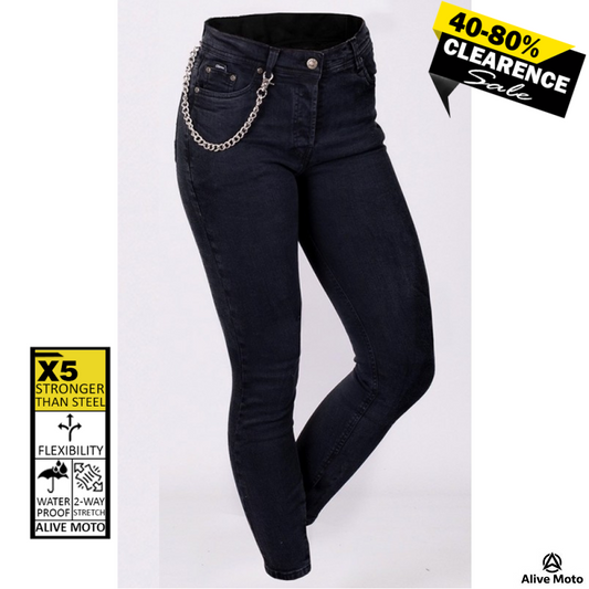 Lady Cruiser Dark Night Motorcycle Jeans – CE Level 2 Protection, Kevlar® Reinforced, Waterproof, Women’s Regular Fit, Sizes XXS–6XL