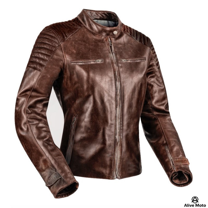 Lady Bandit 92X Brown Goat Nappa Motorcycle Leather Jacket – CE Level-2 Protection & DuPont™ Kevlar®
