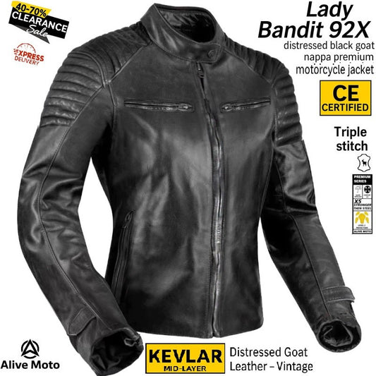 Premium Black Goat Nappa Leather Motorcycle Jacket – Bandit 92X with CE Level-2 Protection