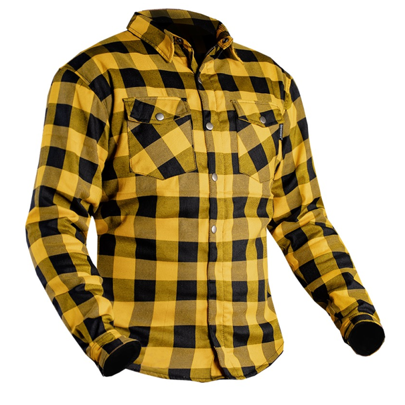 Premium Yellow Flannel Motorcycle Shirt – CE Level 2, DuPont™ Kevlar®, Water-Repellent