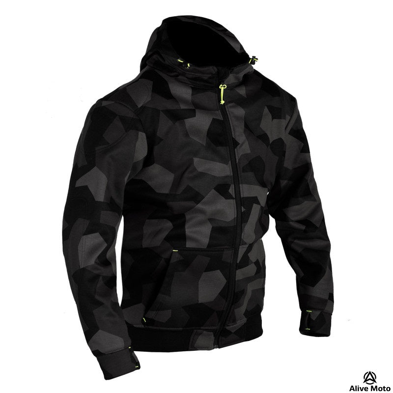 MC Premium Camo Grey Motorcycle Hoodie – CE Level-2 Armor & Full DuPont™ Kevlar® Lining