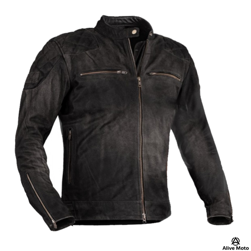 Men’s Premium Black Vintage Nubuck Leather Motorcycle Jacket – CE Level-2 Protection & DuPont™ Kevlar®