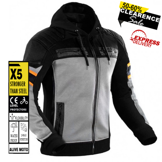 Premium Motorcycle Retro HD Mesh Hoodie – DuPont™ Kevlar® Lined, CE Level-2 Armor, Breathable Design