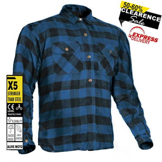 Men’s Premium Casual Flannel Motorcycle Shirt – Blue/Black | CE Certified Riding Gear (CE 17092)