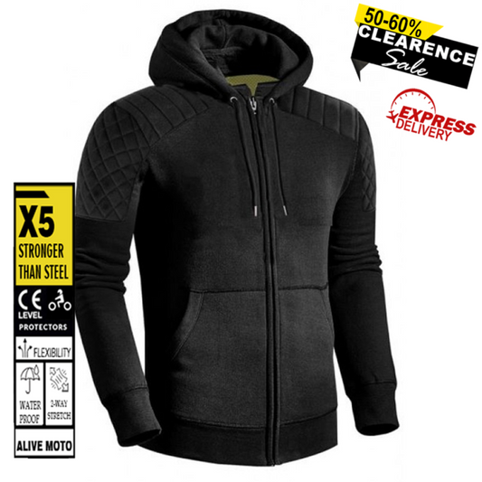 Men’s Premium Classic Black Motorcycle Riding Hoodie | CE Certified Protective Gear (CE 17092:2020)