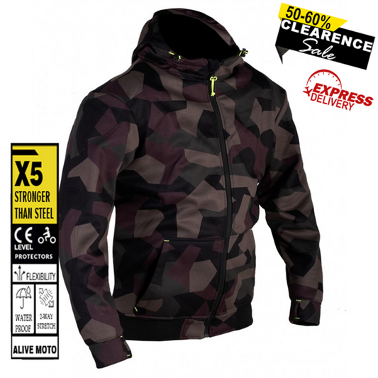 MC Premium Camo Forest Motorcycle Hoodie for Men | CE Level 2 Certified EN 17092:2020