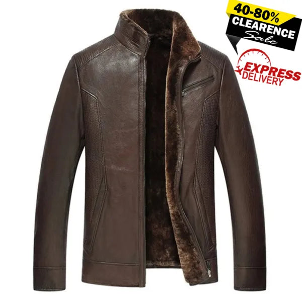 Supreme AV8 Saint Men’s Shearling Brown Winter Leather Jacket – Vintage Cowskin, Soft Fur Lining, Multiple Pockets