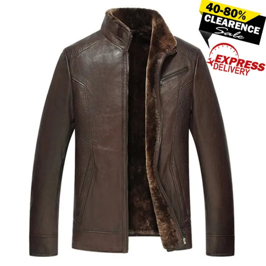 Supreme AV8 Saint Men’s Shearling Brown Winter Leather Jacket – Vintage Cowskin, Soft Fur Lining, Multiple Pockets