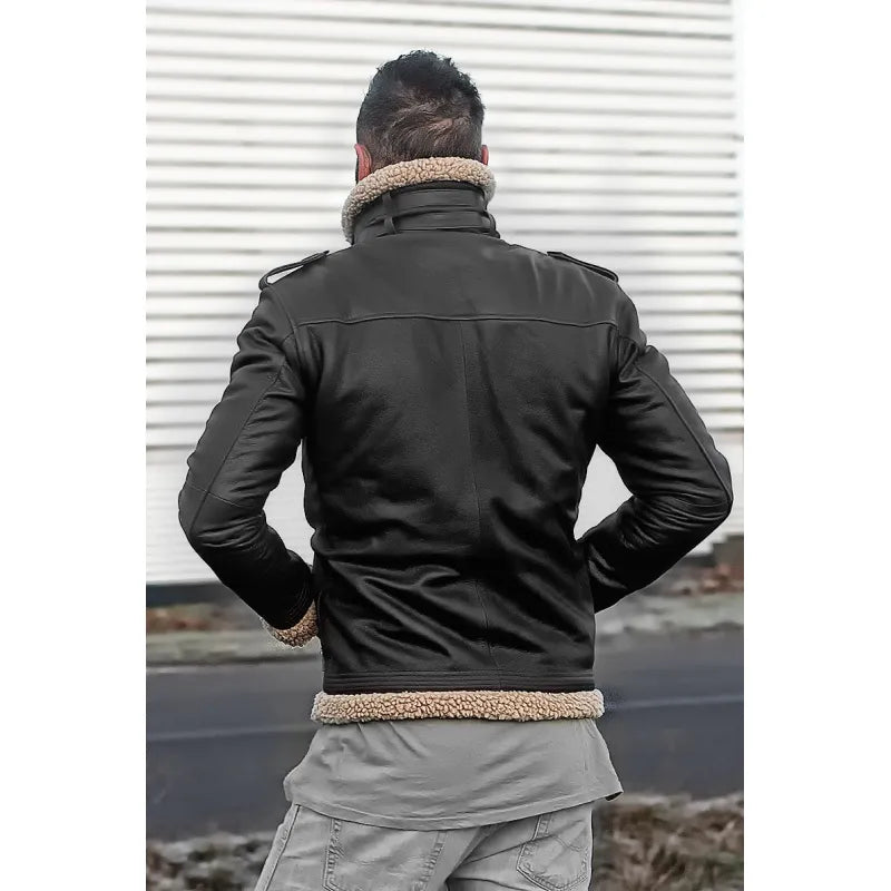 Men’s Shearling Brown Leather Winter Jacket – Vintage Cowskin, Premium Lambskin Lining, Multi-Pocket Design