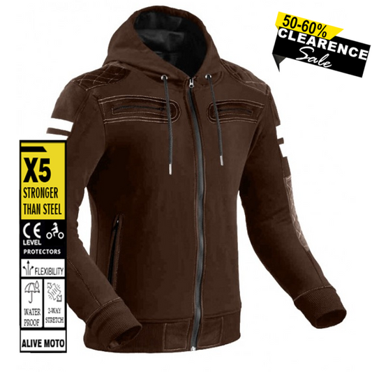 Premium Rival Brown Motorcycle Hoodie – CE Level-2 Armored DuPont™ Kevlar® Lined | Waterproof Biker Sweater (XXS–6XL)
