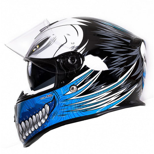 DOT Approved Blue & White Full Face Motorcycle Helmet – Lightweight, Aerodynamic, Anti-Scratch Visor, Comfortable Fit for Riders