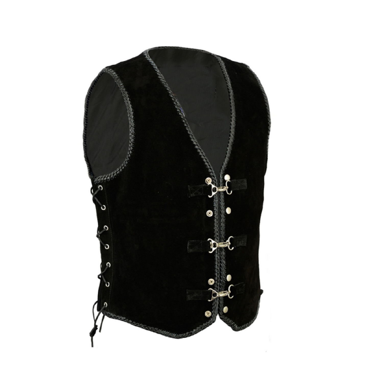 Men's Club Black Motorcycle Leather Vest with Side Laces  Premium Cowhide, Patch Ready Back, Ideal for Biker Clubs & Riders