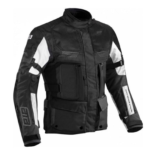 Guardian Black & White Touring Motorcycle Jacket  All Weather Riding Gear with CE Armor, Waterproof, Stylish & Durable