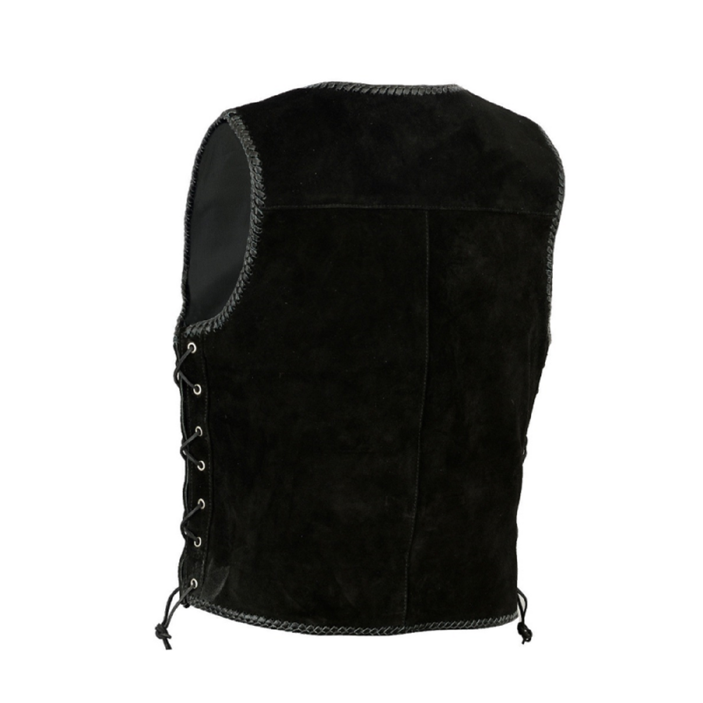Men's Club Black Motorcycle Leather Vest with Side Laces  Premium Cowhide, Patch Ready Back, Ideal for Biker Clubs & Riders