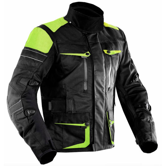 Premium Dynatech Lemon Flour Black Textile Motorcycle Jacket  Waterproof, Windproof, CE Armored, All Weather Riding Gear