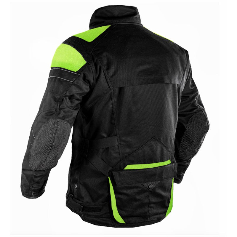 Premium Dynatech Lemon Flour Black Textile Motorcycle Jacket  Waterproof, Windproof, CE Armored, All Weather Riding Gear