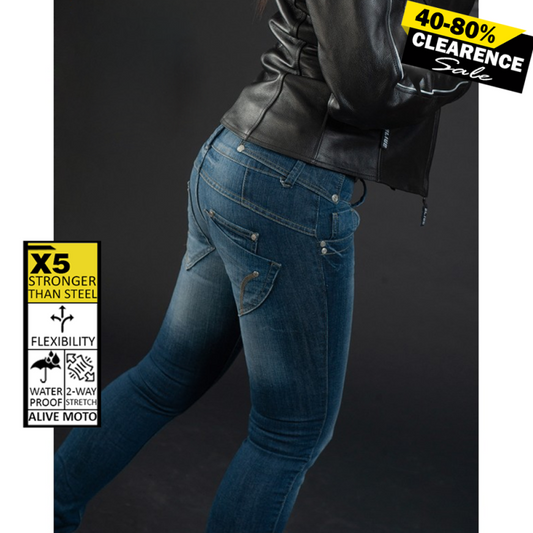 Lady Commander Original Blue Motorcycle Jeans – CE Level 2 Protection, Waterproof, DuPont™ Kevlar® Reinforced, Women’s Regular Fit, Sizes XXS–6XL