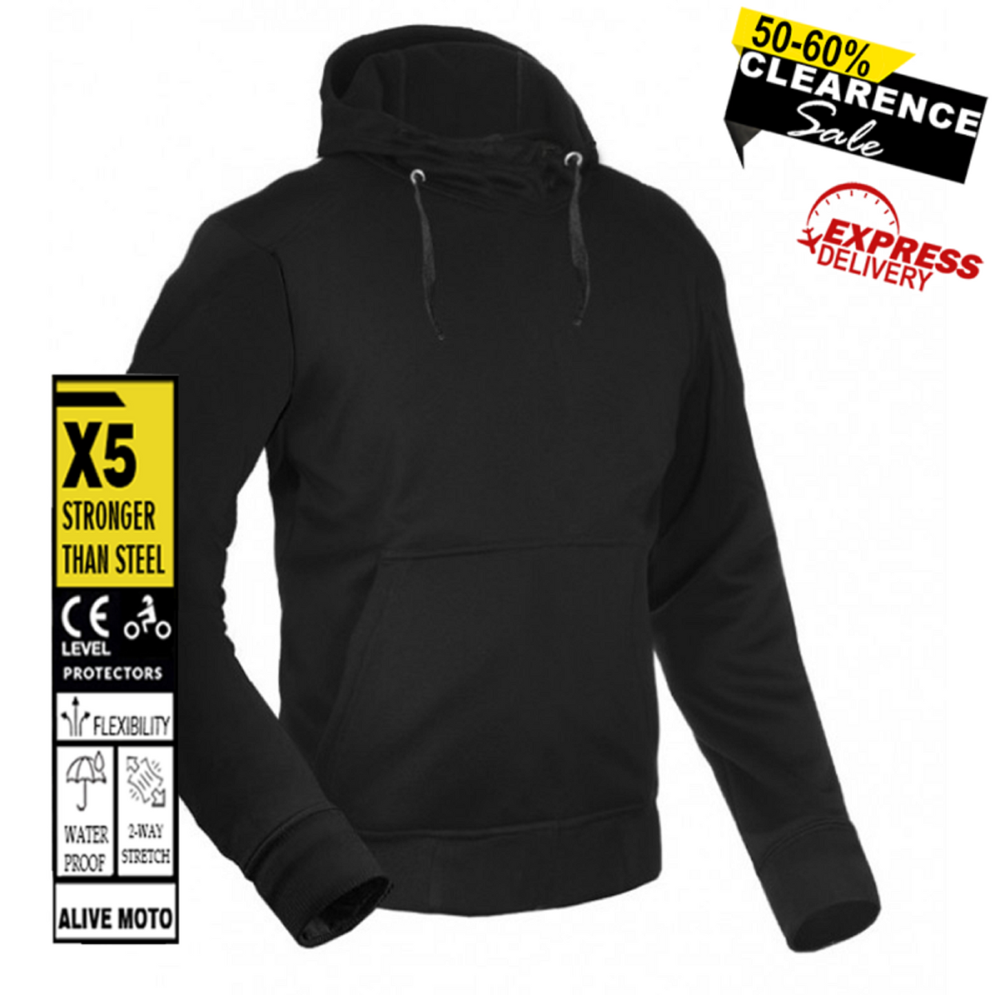 Bandit Men’s Waterproof Motorcycle Hoodie – Semi-Kevlar Urban Riding Jacket (CE 17092 Certified)